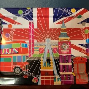 Colorful London-Themed Serving Metal Tray